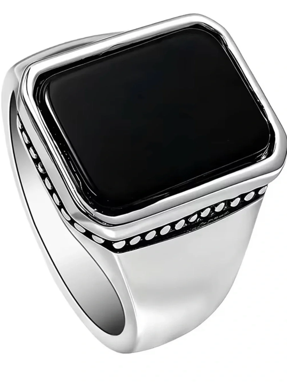 NWT Men’s Silver Black Onyx Square Signet Ring - Size 10